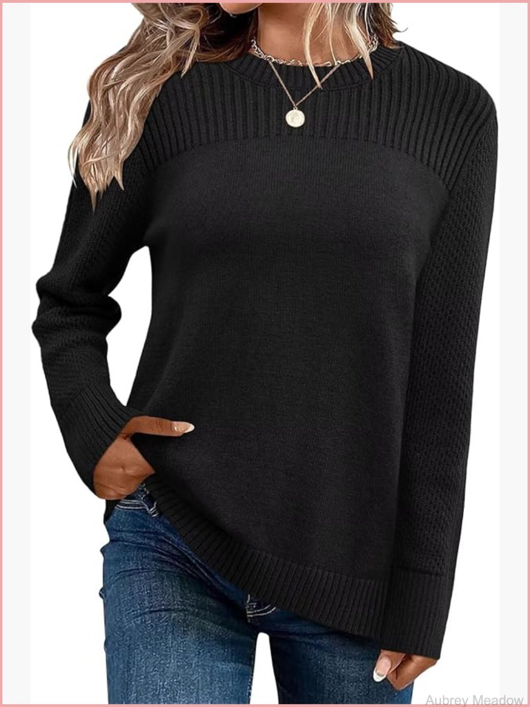 V Neck Shawl Collar Long Sleeve Pullover Knit Sweater